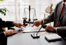 No Thank You: The Mutual Contract for Attorney Representation The boss is pointing in the face at the helper who misbehaved in business or legal matters in law firm office. Legal law, advice deal justice and law concept.